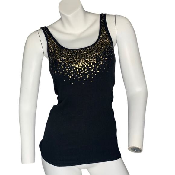 VS Tee Shop Small gold sequin scoop neck black tank - Picture 1 of 5
